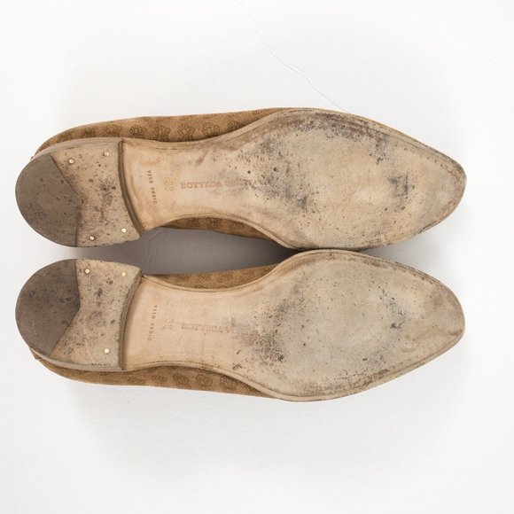 Vintage Bottega Veneta 8 Suede Butterfly Logo Loafers Tan - Picture 10 of 13